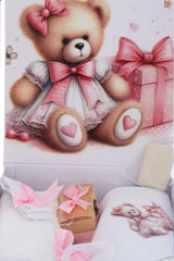 Trusou pentru botez de fete, 8 piese, Model cu Ursulet, roz, Recostore®, REC3078