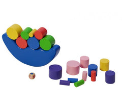 Joc educativ din lemn, balanta cu forme geometrice, dimensiune 34cm x 25cm x 6cm, REC2869