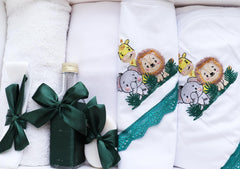 Trusou pentru botez de fete, Model Safari, verde inchis, 7 piese, Recostore®, REC2635