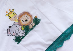 Trusou pentru botez de fete, Model Safari, verde inchis, 7 piese, Recostore®, REC2635