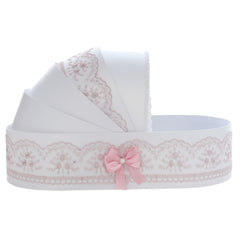 Trusou tip landou pentru botez de fete, Model brodat cu Lebada, roz pudrat, 8 piese, REC5005/20