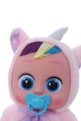Bebelus interactiv cu suzeta si costum unicorn, plange, merge si canta, dimensiune 32 cm, REC2990