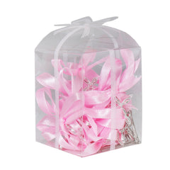 Set 20 marturii, cruciulite biserica din metal cu bolduri si cutiuta, funda roz, REC1968/46