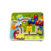 Joc educativ din lemn, labirint cu masini, dimensiune 22cm x 20cm x 6 cm, REC2876