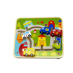 Joc educativ din lemn, labirint cu masini, dimensiune 22cm x 20cm x 6 cm, REC2876