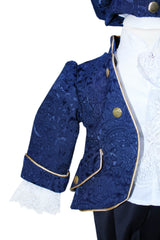 Trusou complet pentru botez de baieti, trusou brodat cu Coroana, lumanare cu print, costum print si pantofiori, bleumarin, 15 piese, Recostore®, REC2662