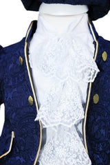 Trusou complet pentru botez de baieti, trusou brodat cu Coroana, lumanare cu print, costum print si pantofiori, bleumarin, 15 piese, Recostore®, REC2662