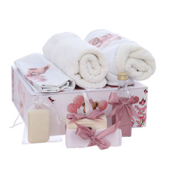 Trusou personalizat cu Ursulet, culoare roz pudrat, trusou, rochie, lumanare si accesorii, REC3206