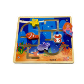 Joc educativ din lemn, labirint cu animale marine, dimensiune 22cm x 20cm x 6 cm, REC2877