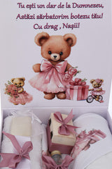 Trusou pentru botez de fete, 8 piese, Model cu Uruslet, roz pudrat, Recostore®, REC3080