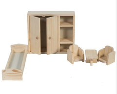 Mobilier din lemn pentru casuta papusilor, 5 piese, REC2879
