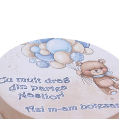Cutie transport trusou ursulet cu baloane, crem, REC3317