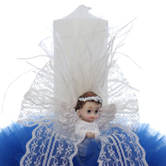 Lumanare botez, ingeras, 30x5.5 cm, albastru electric, Recostore®, REC5004/4