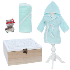 Set baita de a doua zi de la botez, halat si prosop din muselina, borcan mirodenii si cutie, REC3415