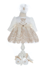 Trusou botez fata, culoare ivoire-crem, model ingeras Carolyn, trusou, rochita, lumanare si pantofiori, REC3164