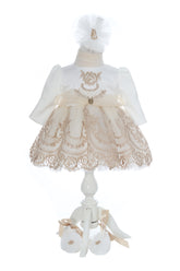 Rochita alb-crem cu benita si botosei pentru botez de fete, Recostore®, REC3037