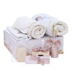 Trusou pentru botez de fete, 8 piese, Model cu Balerina, roz pudrat, Recostore®, REC3082