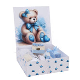 Trusou pentru botez de baieti, 8 piese, Model Tip Ursulet, bleu deschis, Recostore®, REC3083