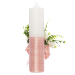 Lumanare botez cu Lebada si flori artificiale, 30x7 cm, roz pudrat, REC5002/39