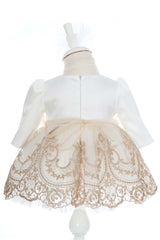 Rochita alb-crem cu benita si botosei pentru botez de fete, Recostore®, REC3037