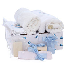 Trusou pentru botez de baieti, 8 piese, Model Tip Ursulet, bleu deschis, Recostore®, REC3083