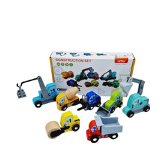 Set 7 masinute din lemn, tip utilaje, dimensiune 8cm x 6cm x 4cm, REC2891