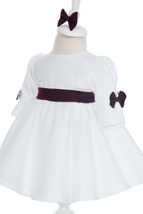 Rochita alba cu fundite mov pentru botez de fete, botosei si bentita, Recostore®, REC3038