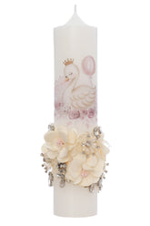 Lumanare botez cu Lebada, 30x7 cm, ivoire, REC5002/38