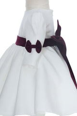 Rochita alba cu fundite mov pentru botez de fete, botosei si bentita, Recostore®, REC3038