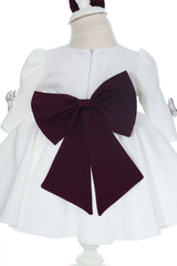 Rochita alba cu fundite mov pentru botez de fete, botosei si bentita, Recostore®, REC3038