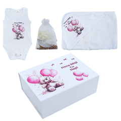 Set prima baita dupa botez cu nasii, body, prosop si saculet cu mirodenii, Ursulet, REC2550