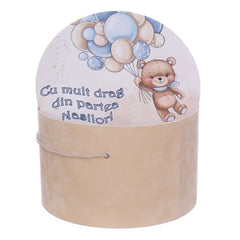 Cutie transport trusou ursulet cu baloane, crem, REC3317