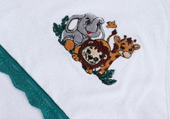 Trusou pentru botez de baieti, Model Brodat cu Safari, verde, 7 piese, Recostore®, REC2507