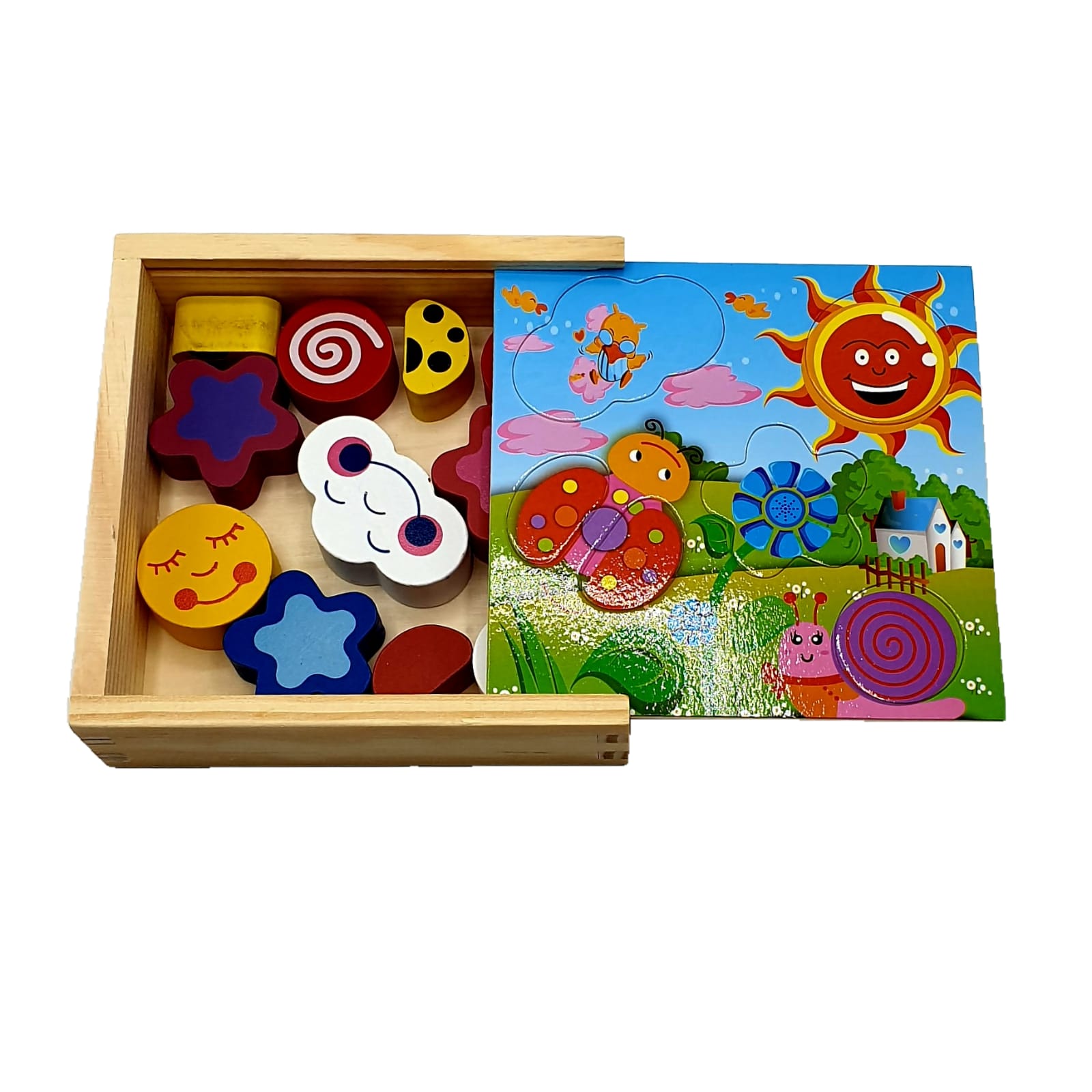 Joc educativ din lemn, forme colorate, dimensiune 16cm x 16cm x 4.5cm, REC2899