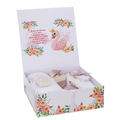 Trusou pentru botez de fete, 8 piese, Model tip Lebada, roz pudrat, Recostore®, REC3086