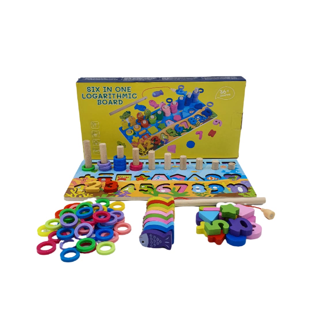 Joc educativ din lemn cu cifre, pestisori si cercuri, dimensiune 30.5cm x 15.5cm x 4cm, REC2900