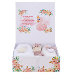 Trusou pentru botez de fete, 8 piese, Model tip Lebada, roz pudrat, Recostore®, REC3086