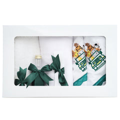 Set botez baieti cu Safari, culoare verde, costum, trusou si lumanare, REC3196