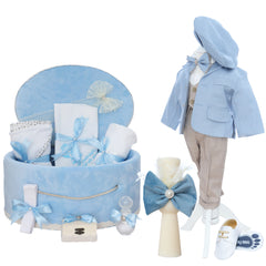 Set trusou elegant pentru botez baietel, model ingeras bleu, 16 piese, REC3446