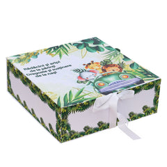 Trusou pentru botez de baieti, 8 piese, Model cu Safari, verde inchis, Recostore®, REC3088