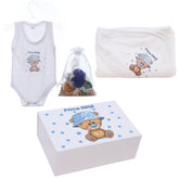 Set prima baita dupa botez cu nasii, body, prosop si saculet cu mirodenii, Model cu Ursulet, REC3089