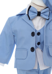 Trusou complet pentru botez de baieti, trusou brodat cu Ursulet, lumanare cu ursulet, costum si pantofiori, bleu, 15 piese, Recostore®, REC2649