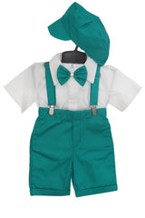 Trusou complet pentru botez de baieti, costum cu maneca scurta, pantofiori, lumanare si trusou, verde, 14 piese, Recostore®, REC2718