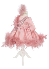 Rochita roz pudrat cu pene pentru botez de fete, 2 piese, Recostore®, REC2525