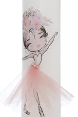 Trusou botez fete, culoare roz pudrat, model Balerina, trusou, rochita si lumanare, REC3187