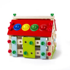 Joc educativ, casuta din lemn cu activitati montessori, dimensiune 23 x 16 x 15 cm, REC2918