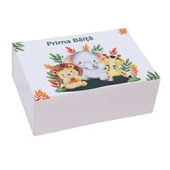 Set prima baita dupa botez cu nasii, body, prosop si saculet cu mirodenii, Model Tip Safari, REC3092