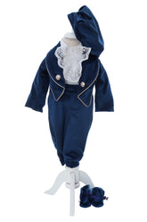 Costum print cu aripi pentru botez baieti, 6 piese, Bleumarin, Recostore®, REC3044