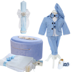 Set trusou elegant pentru botez baietel, bleu, 16 piese, REC3396