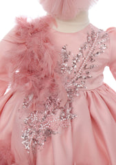 Rochita roz pudrat cu pene pentru botez de fete, 2 piese, Recostore®, REC2525